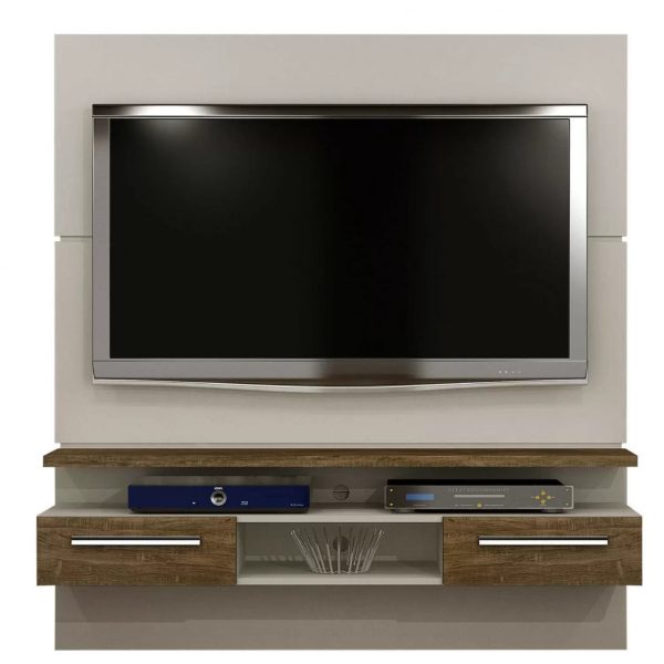 Painel Talismã para Tv até 55" com 2 gavetas Valdemoveis Off White com Ipê