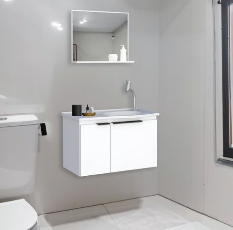 Armário Gabinete de Banheiro Quartzo 60cm Branca