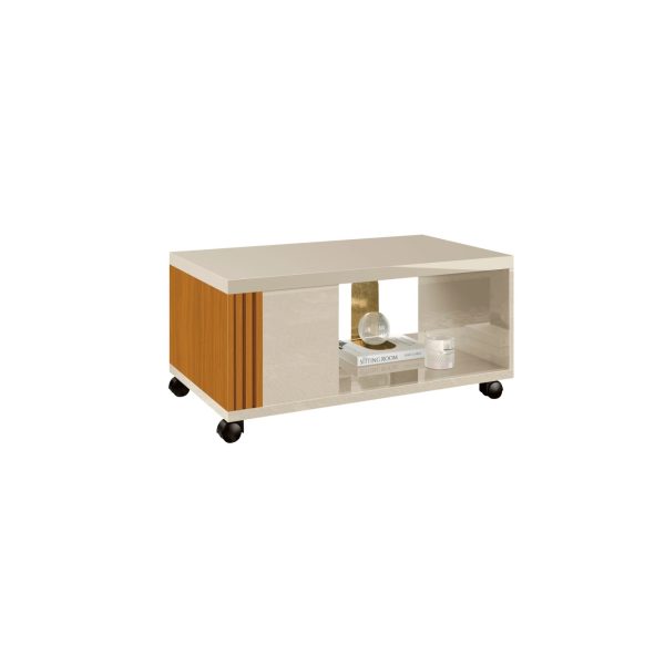 Mesa Centro Pratika Off White com Cedro