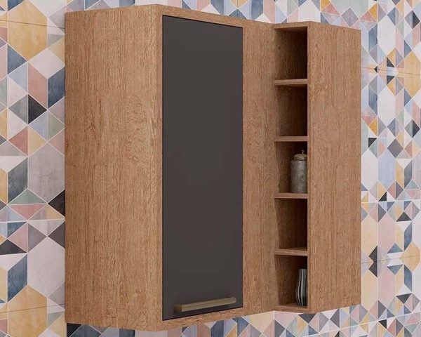 Armário Aéreo Canto 1 Porta Syra Ronipa  - Castanho com Chumbo