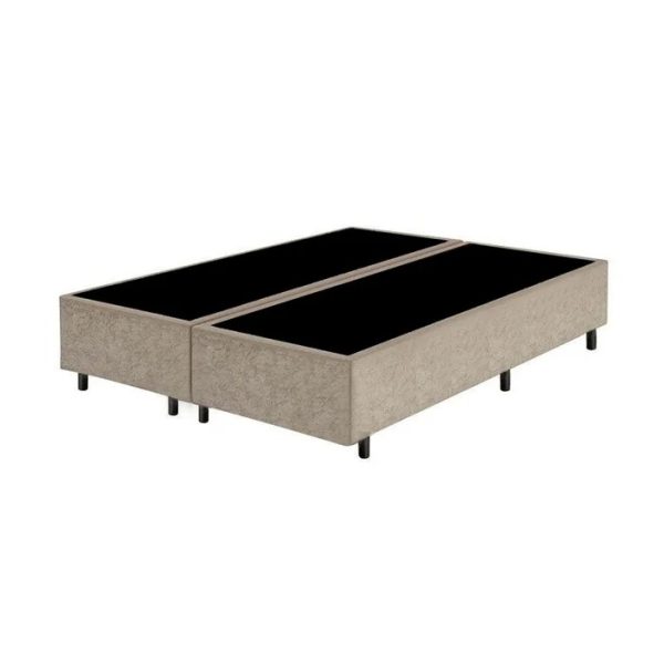 Base Casal Bi-Partida 1.38x188 Suede Bege- Nosso Sonho
