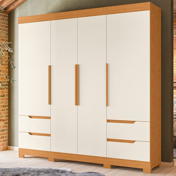 Guarda roupa 4 Portas e 4 Gavetas Vivace  Cinamomo com Off White - Albatroz