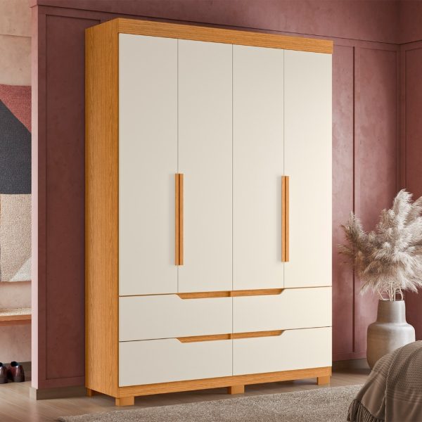 Guarda roupa 4 Portas e 4 Gavetas Doble Cinamomo com Off White