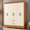 Guarda roupa 6 Portas com 2 gavetas Mobi  Cinamomo com Off White -Albatroz