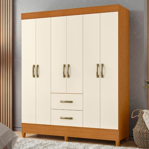Guarda roupa 6 Portas com 2 gavetas Mobi  Cinamomo com Off White -Albatroz