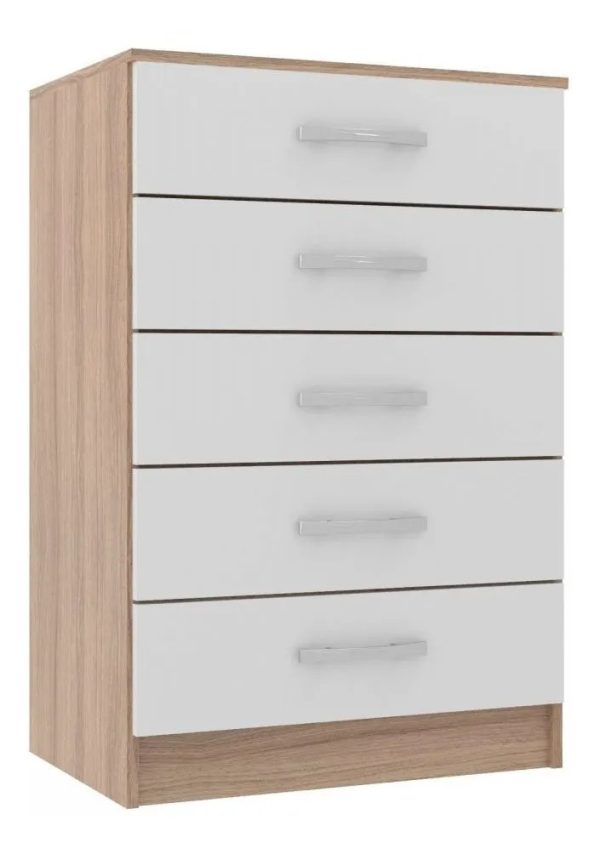 Cômoda 5 Gavetas Evidência Móveis Cinamomo com Branco