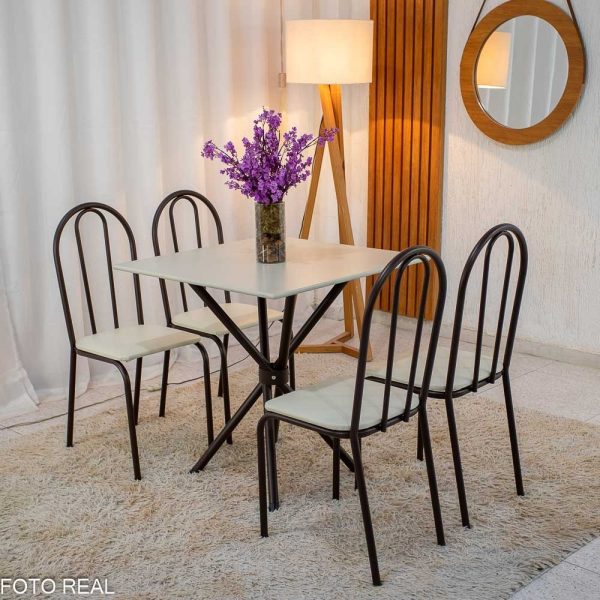 Mesa 75 x75 Quadrada Ipanema com 4 Cadeiras Ubatuba Marrom ac. Creme -Teixeira