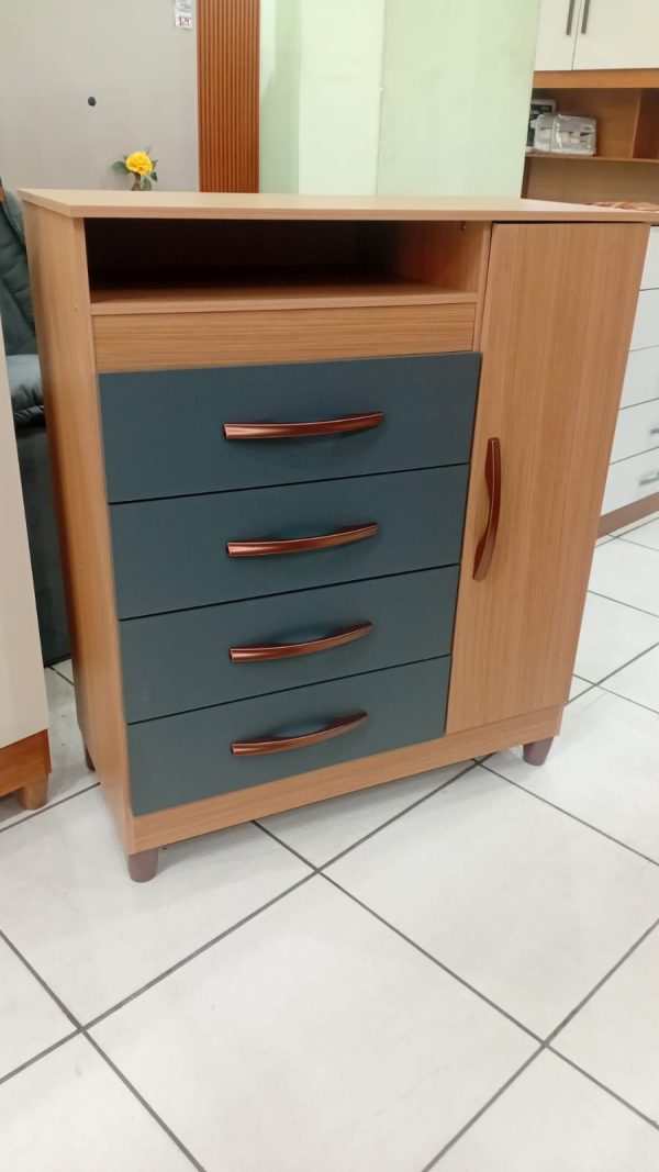 Comoda Sapateira com 4 Gavetas Turquesa Nature com Titanium  - Albatroz