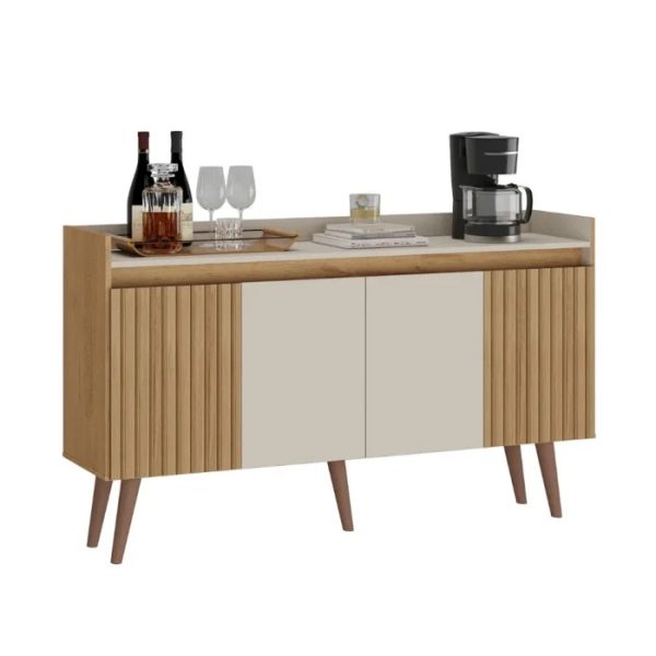 Buffet 4 Portas Retrô Atualle Canelato com 3D Natura Off white