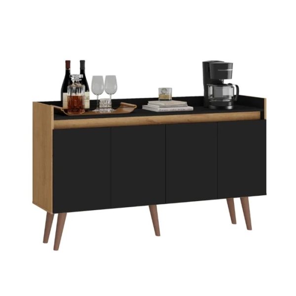 Buffet 4 Portas Retrô Atualle Canelato Rustico com Preto Fosco