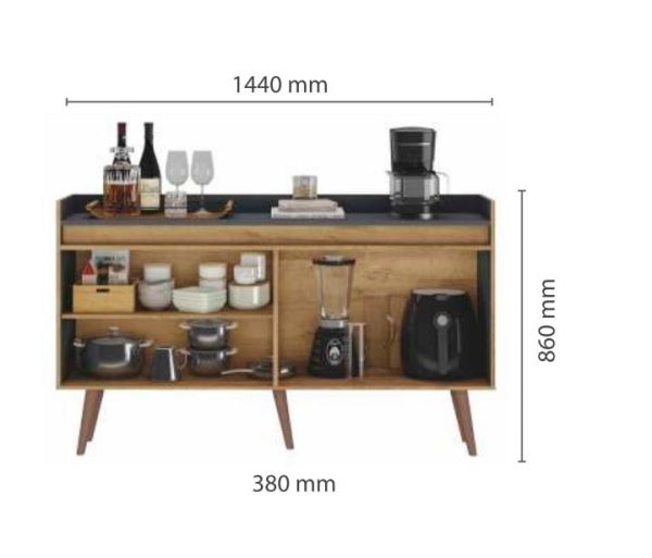 Alternative view of Buffet 4 Portas Retrô Atualle Canelato com 3D Natura Off white