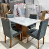 Mesa 1.20 x 90 Alice com 4 Cadeiras Olga Cinamomo com Off white Tecido Veludo Cinza