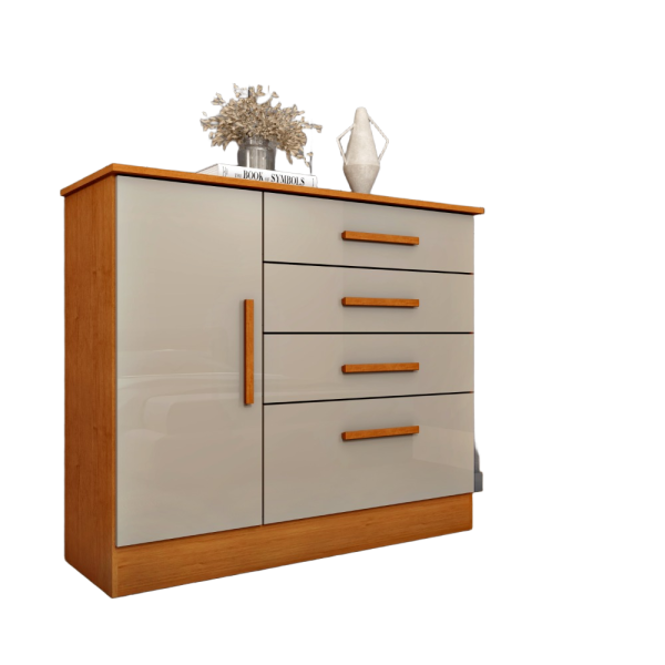 Comoda 4 Gavetas e 1 Porta Chicago Cinamomo com Off white- Tcil #cb