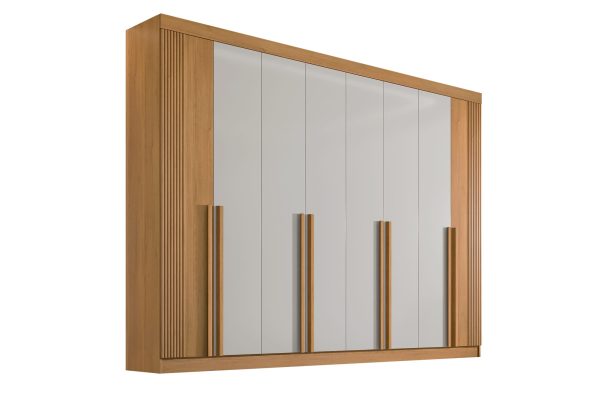 Guarda roupa Casal Daymond  8 Portas com 8 Gavetas Detalhe Ripado 100% MDF Cinamomo com Off white - D' Doro