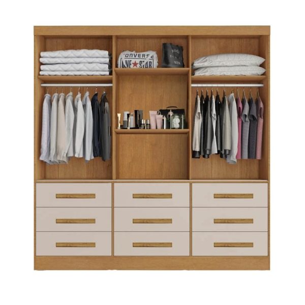 Alternative view of Guarda-Roupa Casal Athenas C/Espelho 3 Portas 9 Gavetas Nature/Off White Bianchi- #RJ