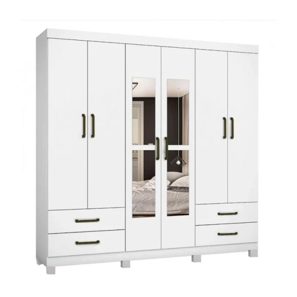 Guarda-Roupa Casal Hércules 6 Portas com Espelho Branco com Pés - #RJ