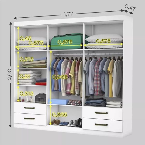 Alternative view of Guarda-Roupa Casal Hércules 6 Portas com Espelho Branco com Pés - #RJ