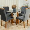Mesa de Jantar Pedro Mel Vidro Grafite 120×80 com 4 Cadeiras Lisboa Veludo Cinza 507 Madeira - #RJ