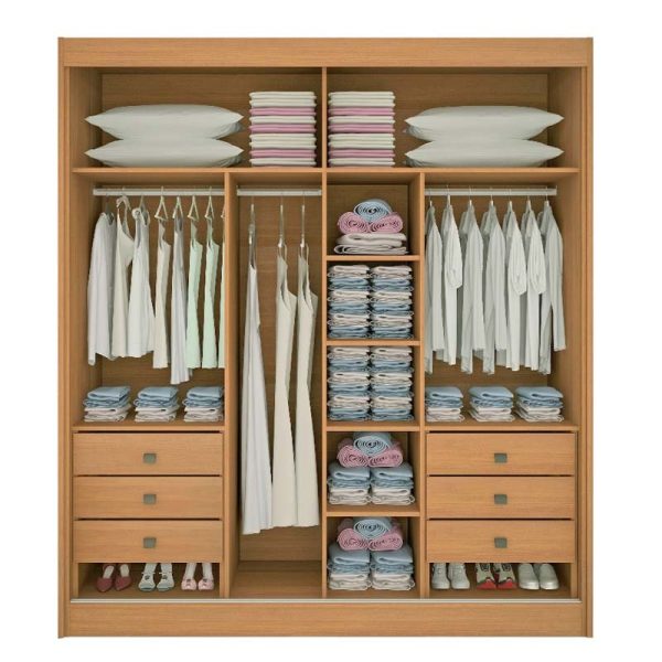 Alternative view of Guarda roupa Cancun 2 Portas 6 Gavetas Detalhe Ripado 100% MDF Larg. 2.20m - Cinamomo/Off white #RJ
