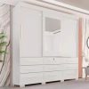 Guarda roupa Casal Athenas 3 Portas 9 Gavetas C/ Espelho e Pés Larg. 1.80m Branco #edelis