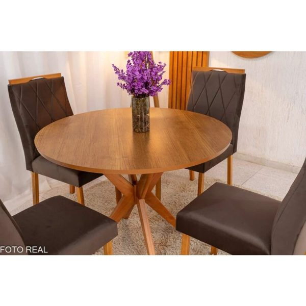 Alternative view of Mesa de Jantar Simpatia Tampo Redondo 108×108 Cinamomo 4 Cad. Lisboa Veludo Marrom 509 Madeira Maciça #edelis