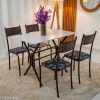 Mesa Atlanta Base Cabo Frio Marrom Tampo Pedra Off 100x60 4 Cadeiras Assento Preto - Teixeira #rf