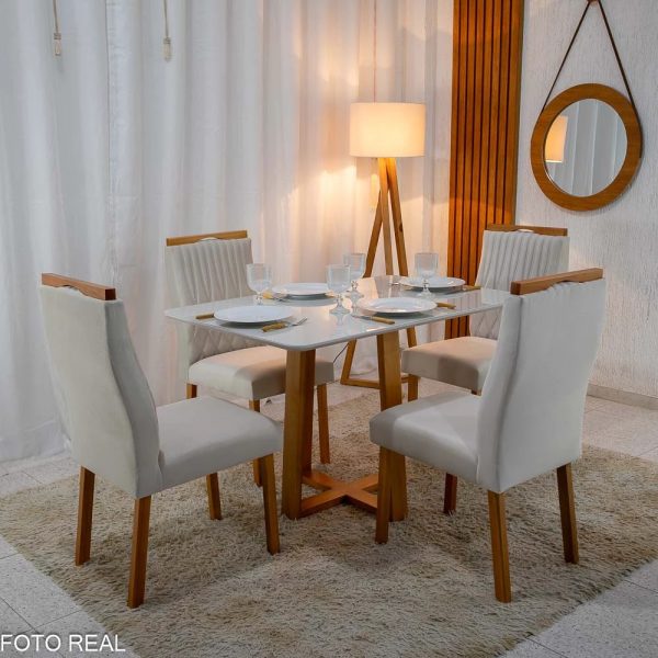 Mesa Pedro Mel Vidro OFF 120×80 4 Cadeiras Genova Veludo Bege 512 Madeira Maciça Art Assento #rf