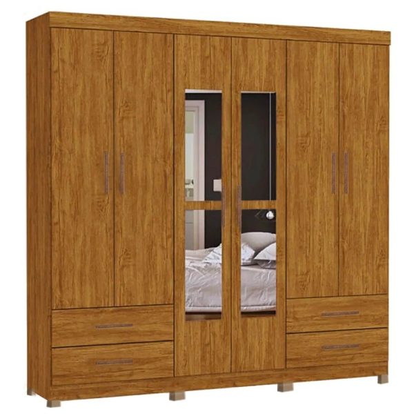 Guarda-Roupa Casal Hércules 6 Portas com Espelho Cinamomo com Pés - #rf