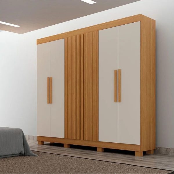 Guarda roupa 6 portas Delta Ripado 100% MDF Cinamomo com Off white #cb