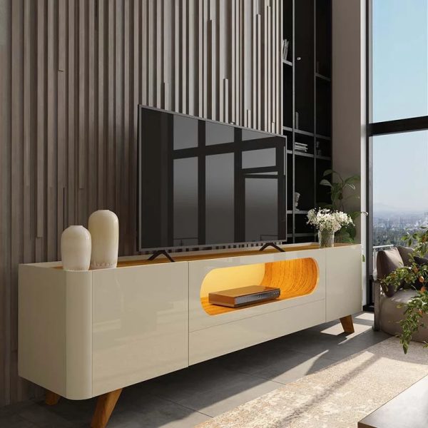 Rack para TV até 70 Polegadas 100% MDF Nobre C/ Led  Larg. 2.10m Off white com Naturale #edelis