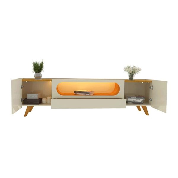 Alternative view of Rack para TV até 70 Polegadas 100% MDF Nobre C/ Led  Larg. 2.10m Off white com Naturale #edelis
