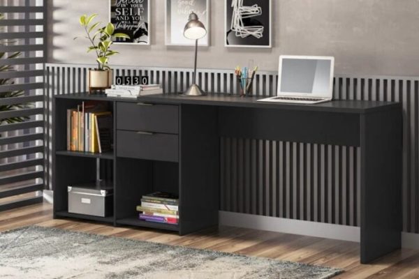 Mesa Office NT 2060 Preto 2 Gavetas Larg. 2.00m  #edelis