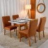Mesa Pedro Mel Vidro OFF 120×80 4 Cadeiras Genova Veludo Terracota 513 Madeira Maciça Art Assento #edelis