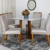 Mesa de Jantar Pedro Mel Vidro Off 120×80 4 Cadeiras Lisboa Veludo Bege 512 Madeira Maciça Art Assento #edelis