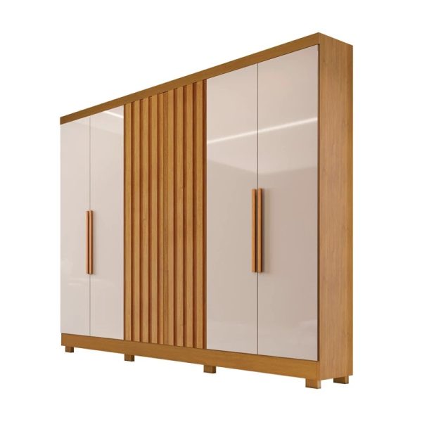 Roupeiro Cabo Frio 6 Portas e Detalhe Ripado 100% MDF Nature com Off white #edelis