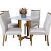 Mesa de Jantar Pedro Mel Vidro Off 90×90 4 Cadeiras Lisboa Veludo Bege 512 Madeira Maciça #edelis