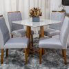 Mesa de Jantar Pedro Mel Vidro Off 90×90 4 Cadeiras Lisboa Veludo Prata 514 Madeira Maciça  #edelis