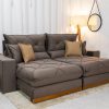 Sofá Retrátil Reclinável Gran Bello 2.50m Linho Marrom - Molas Ensacadas Pocket