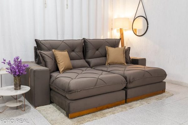 Sofá Retrátil Reclinável Gran Bello 2.50m Linho Marrom - Molas Ensacadas Pocket
