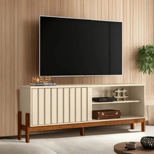 Rack Bancada New Aurora Pérola Metalizada/Cinamomo Mel TV até 75" Larg. 1.88m - Mobler