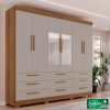 Guarda roupa 6 Portas e 9 Gavetas C/pés com Espelho Dinamarca Plus Cinamomo com Off White #rf