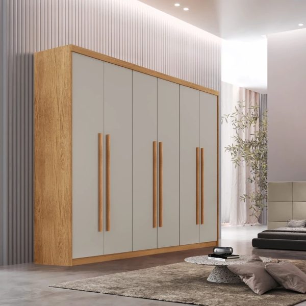 Guarda-roupa 6 Portas 2 Gavetas Hawaii  100% MDF - Nature com Off White