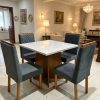 Mesa 90 x 90 Alice com 4 Cadeiras Olga Cinamomo com Off white Tecido Veludo Cinza