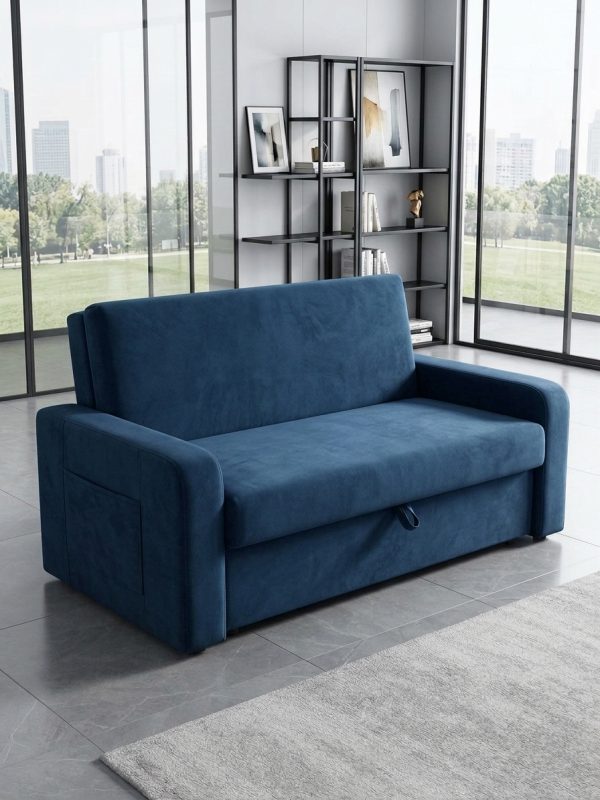 Sofá cama Baú Daiane Veludo Azul Light Ch 257- Matrix