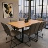 Mesa 1.60 x 90cm Tampo Madeira Proa Luna com 6 Cadeiras Linho Marrom