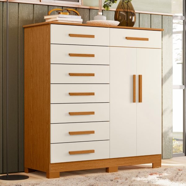 Comoda 8 Gavetas com 2 portas Verona Cinamomo com Off white - Albatroz
