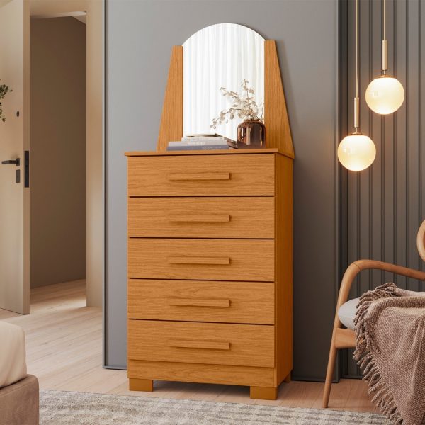 Comoda 5 Gavetas com Espelho New Veneza Cinamomo - Albatroz