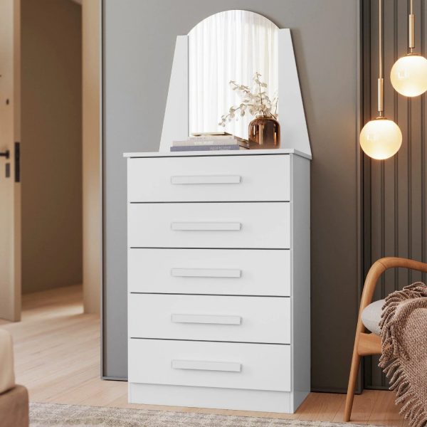 Comoda 5 Gavetas com Espelho New Veneza Branco Fosco Liso - Albatroz