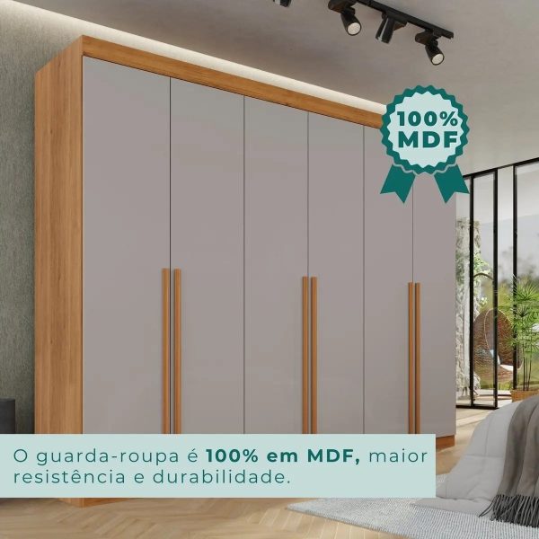 Guarda roupa 6 portas com 8 gavetas Florianópolis  Cinamomo com Off white - Valverde