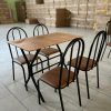 Mesa Tampo MDP Proa 98 x 58cm Base Cabo frio com 4 Cadeiras Ubatuba Preto Fosco com acento Marrom -Teixeira